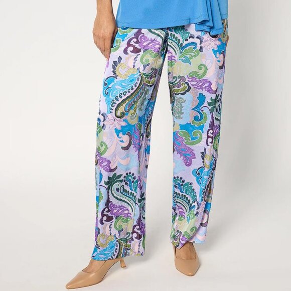 SUSAN GRAVER Women's Petite Printed Stretch Satin Wide-Leg Pull-On Pant Size XLP - Picture 1 of 7